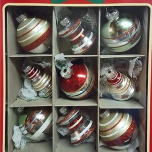 Christopher Radko Christmas Shiny Brite 9ct Figural Tree Ornament 2.5" Red Beige